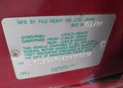 2005 Subaru Forester 2.5Xt from USA, damaged, VIN JF1SG69625H745572